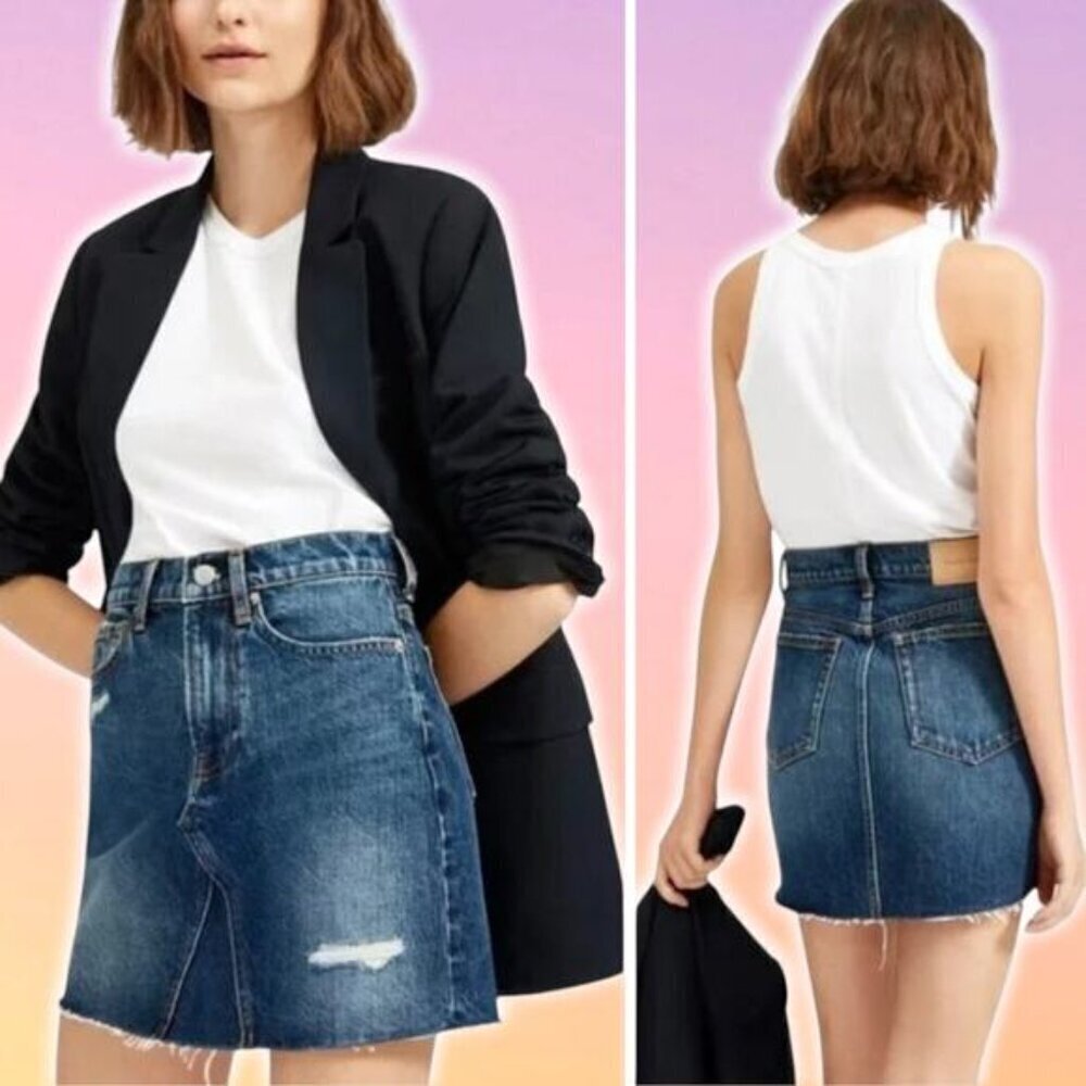 EVERLANE The Denim Reconstructed Skirt Sz 26 Blue